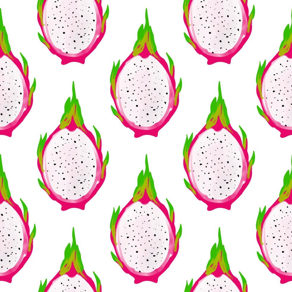 Seamless pattern with iIllustration of a pitahaya on a white background vector