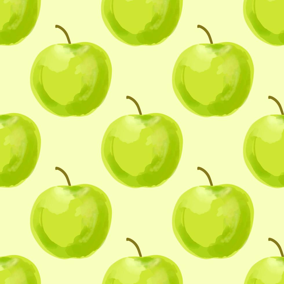 Seamless pattern with Illustration green apples on a light yellow background vector