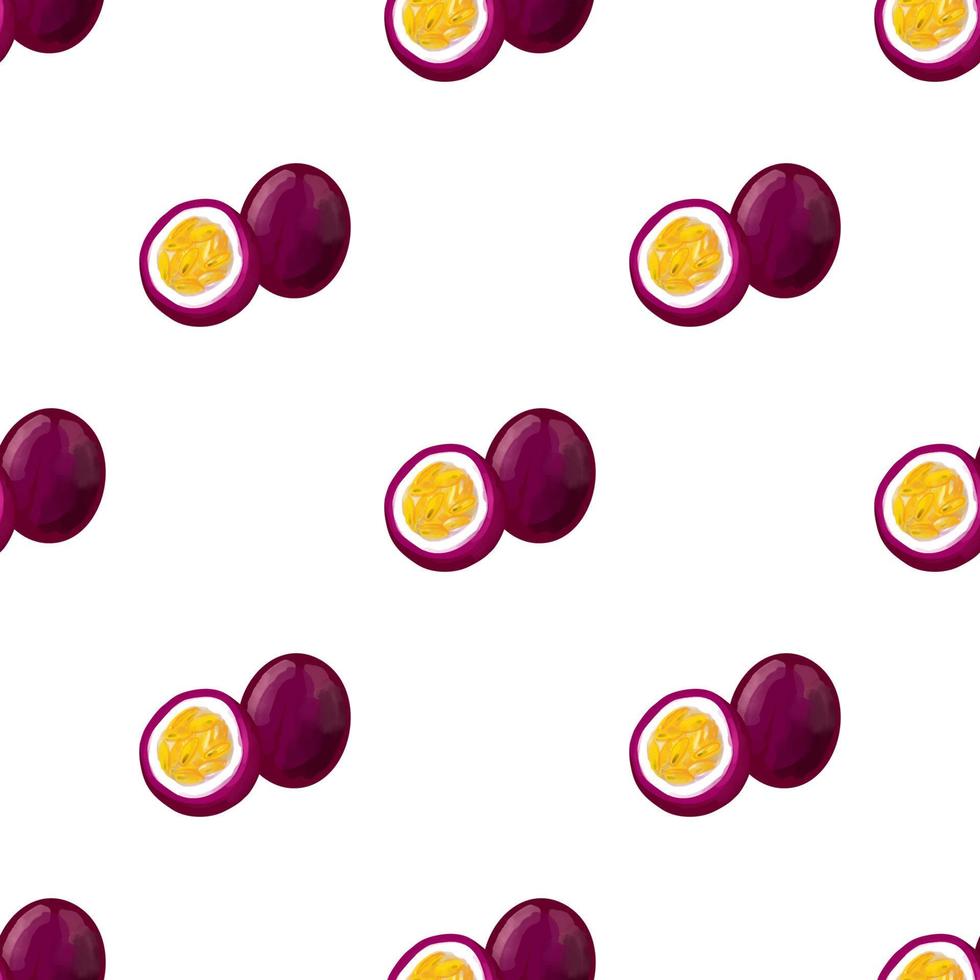 Seamless pattern with iIlustration of a passion fruit on a white background vector
