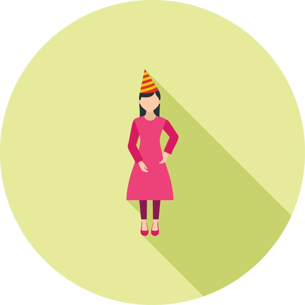 icono de sombra larga plana de cumpleaños de mujer vector