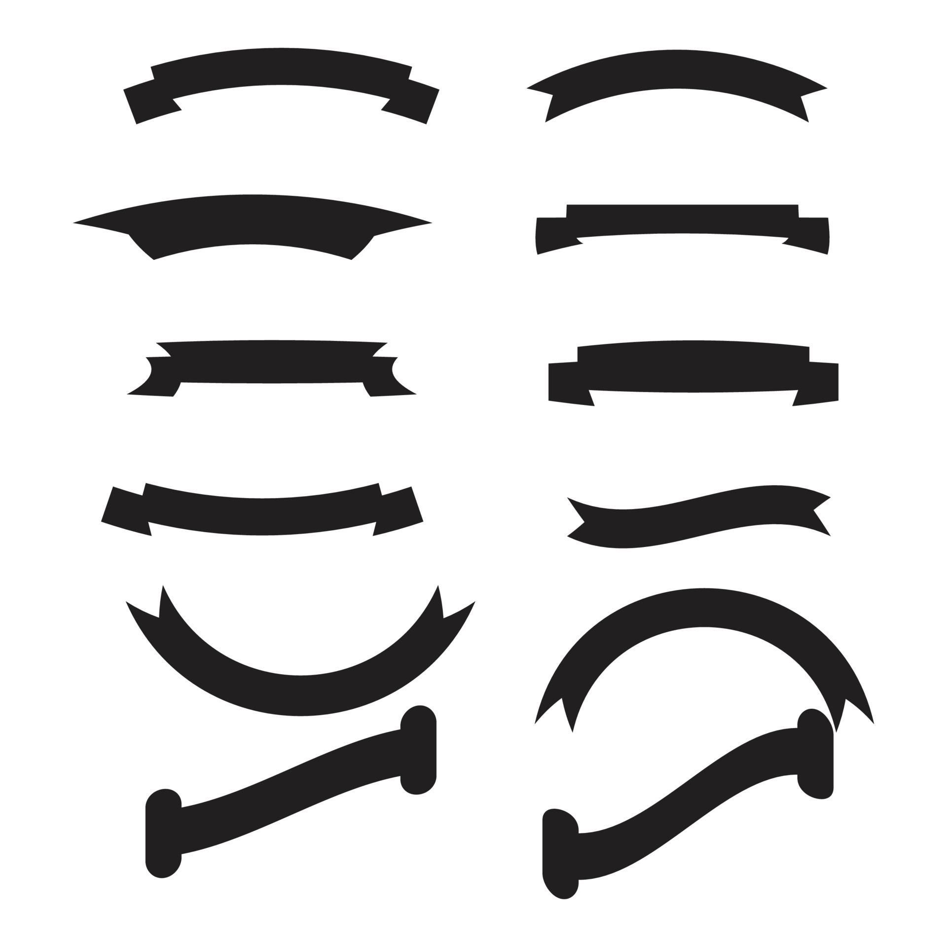 Black Ribbons Set isolated On White Background. Vector Illustration