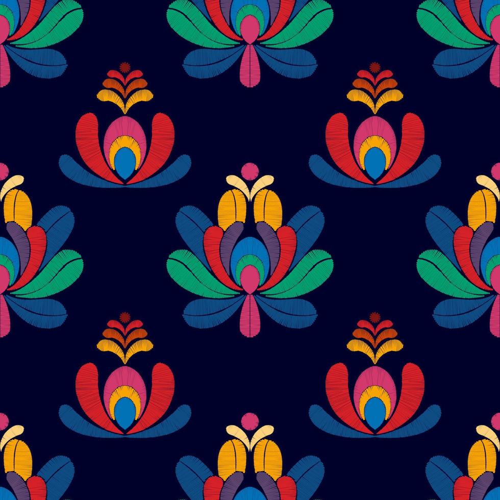 Floral Hungarian polish Moravian folk ethnic seamless pattern design. Aztec fabric carpet boho mandalas textile decor wallpaper. Tribal native motif flower traditional embroidery vector