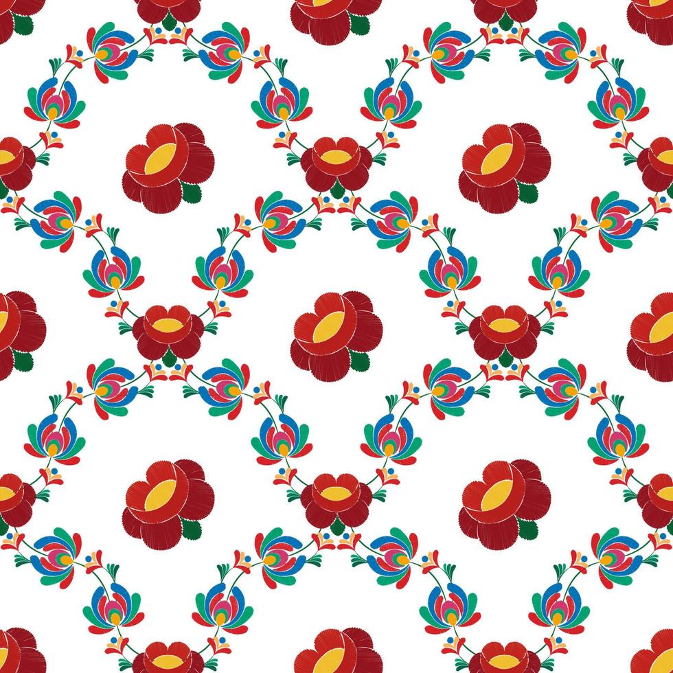 Floral Hungarian polish Moravian folk ethnic seamless pattern design. Aztec fabric carpet boho mandalas textile decor wallpaper. Tribal native motif flower traditional embroidery vector