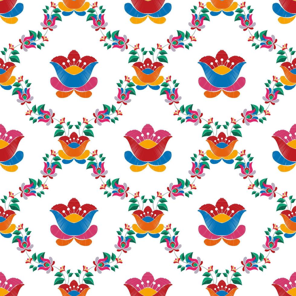 floral húngaro polaco moravo popular étnico diseño de patrones sin fisuras. alfombra de tela azteca boho mandalas decoración textil papel tapiz. vector de bordado tradicional de flor de motivo nativo tribal