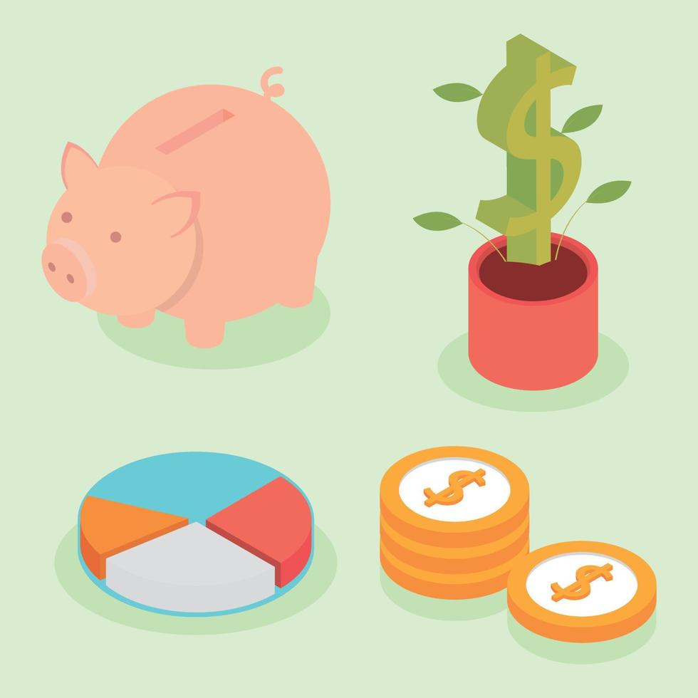 icons, saving and investing money vector