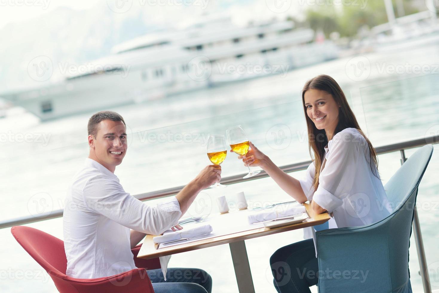 couple having lanch at beautiful restaurant photo
