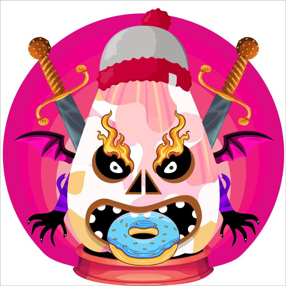 Creepy Party Halloween Pumpkin Head. Pumpkin Face with Weapon in the Behind. Suitable for E Sport Logo, T-Shirt and Others Print Stuff. vector