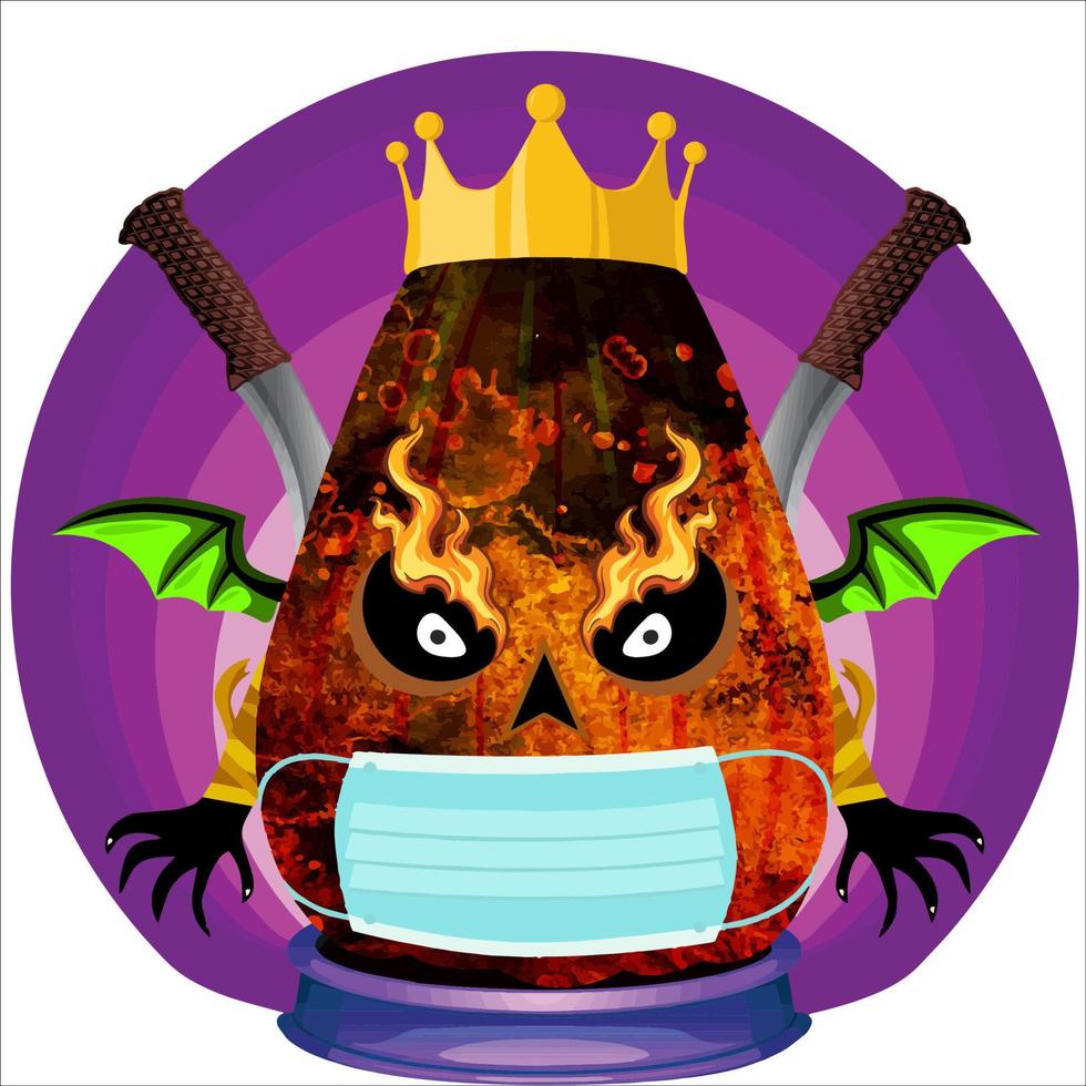 Creepy Party Halloween Pumpkin Head. Pumpkin Face with Weapon in the Behind. Suitable for E Sport Logo, T-Shirt and Others Print Stuff. vector
