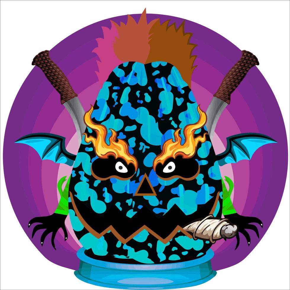 Creepy Party Halloween Pumpkin Head with Weapon in the Behind. Halloween Pumpkin Face. Suitable for E Sport Logo, T Shirt and Others vector