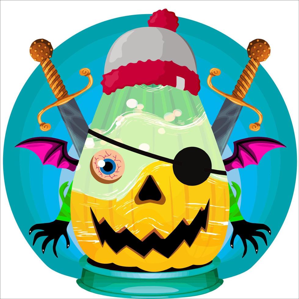 Creepy Party Halloween Pumpkin Head. Pumpkin Face with Weapon in the Behind. Suitable for E Sport Logo, T-Shirt and Others Print Stuff. vector