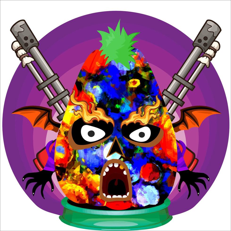 Creepy Party Halloween Pumpkin Head. Pumpkin Face with Weapon in the Behind. Suitable for E Sport Logo, T-Shirt and Others Print Stuff. vector