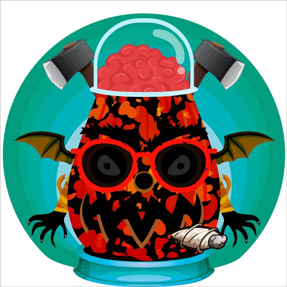 Creepy Party Halloween Pumpkin Head. Pumpkin Face with Weapon in the Behind. Suitable for E Sport Logo, T-Shirt and Others Print Stuff. vector