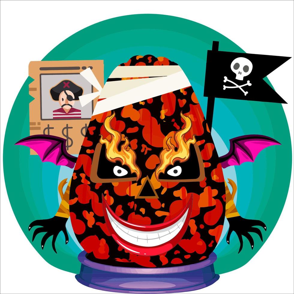 Creepy Party Halloween Pumpkin Head with Weapon in the Behind. Halloween Pumpkin Face. Suitable for E Sport Logo, T Shirt and Others vector