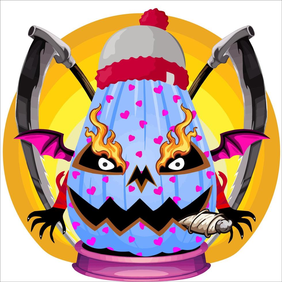 Creepy Party Halloween Pumpkin Head. Pumpkin Face with Weapon in the Behind. Suitable for E Sport Logo, T-Shirt and Others Print Stuff. vector