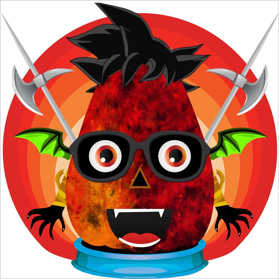Creepy Party Halloween Pumpkin Head. Pumpkin Face with Weapon in the Behind. Suitable for E Sport Logo, T-Shirt and Others Print Stuff. vector