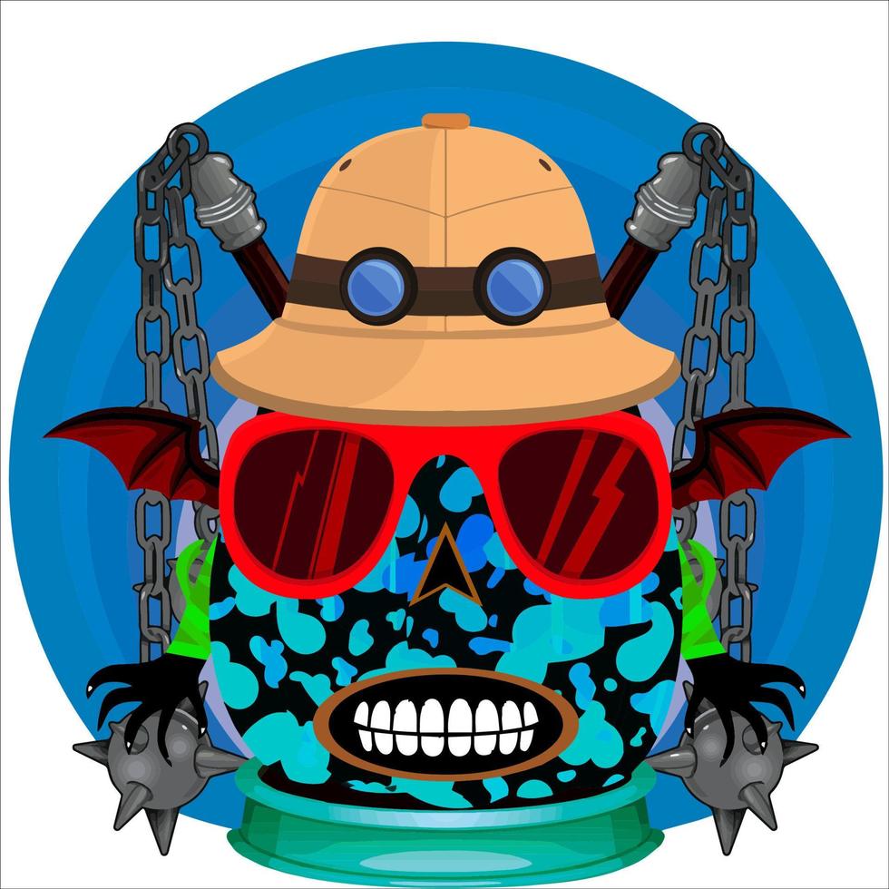 Creepy Party Halloween Pumpkin Head with Weapon in the Behind. Halloween Pumpkin Face. Suitable for E Sport Logo, T Shirt and Others vector