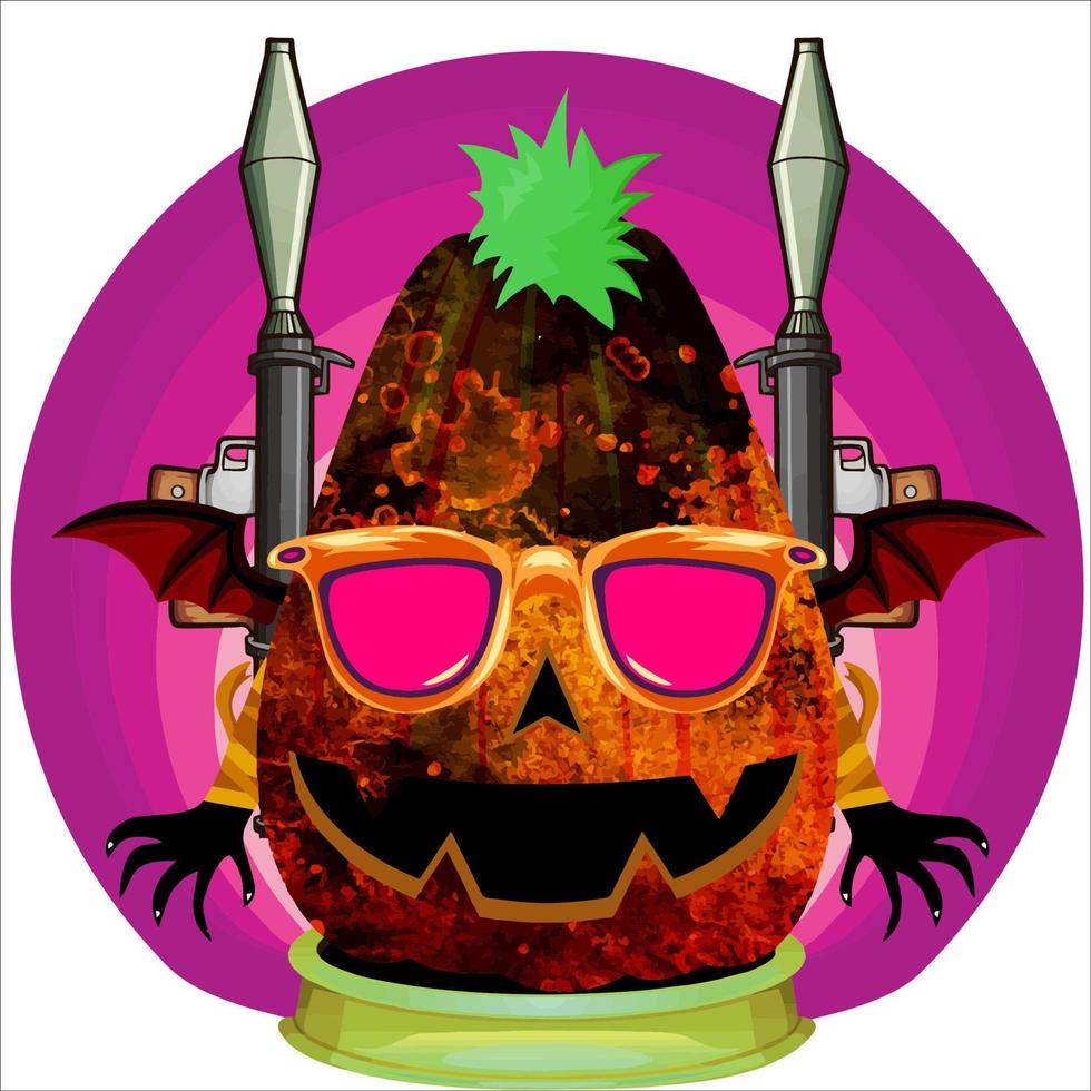 Creepy Party Halloween Pumpkin Head. Pumpkin Face with Weapon in the Behind. Suitable for E Sport Logo, T-Shirt and Others Print Stuff. vector