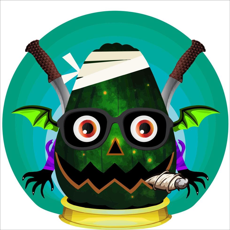 Creepy Party Halloween Pumpkin Head with Weapon in the Behind. Halloween Pumpkin Face. Suitable for E Sport Logo, T Shirt and Others vector