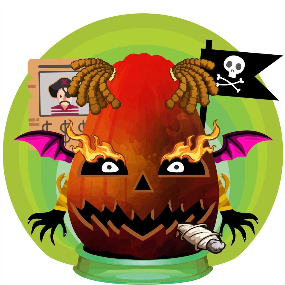 Creepy Party Halloween Pumpkin Head. Pumpkin Face with Weapon in the Behind. Suitable for E Sport Logo, T-Shirt and Others Print Stuff. vector