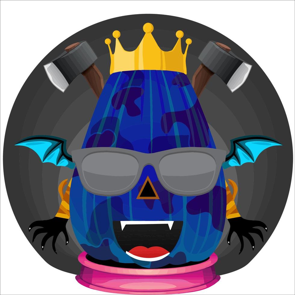 Creepy Party Halloween Pumpkin Head. Pumpkin Face with Weapon in the Behind. Suitable for E Sport Logo, T-Shirt and Others Print Stuff. vector