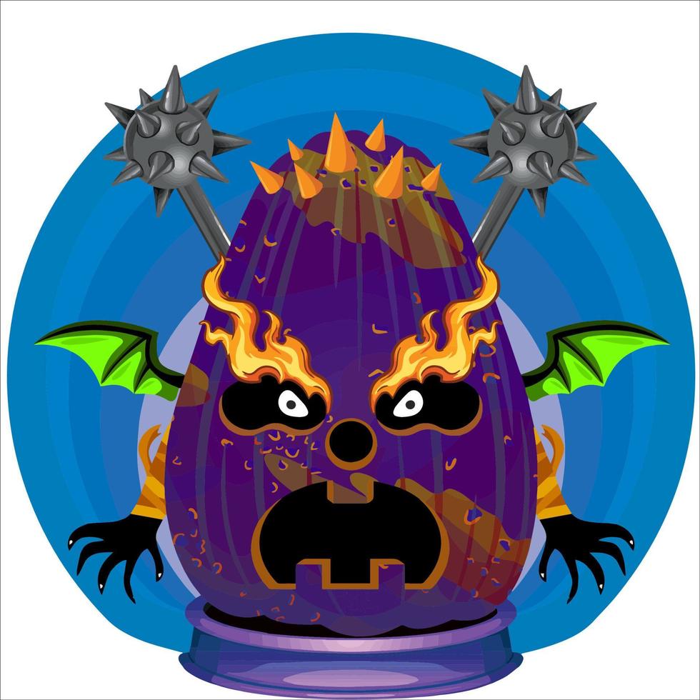 Creepy Party Halloween Pumpkin Head. Pumpkin Face with Weapon in the Behind. Suitable for E Sport Logo, T-Shirt and Others Print Stuff. vector
