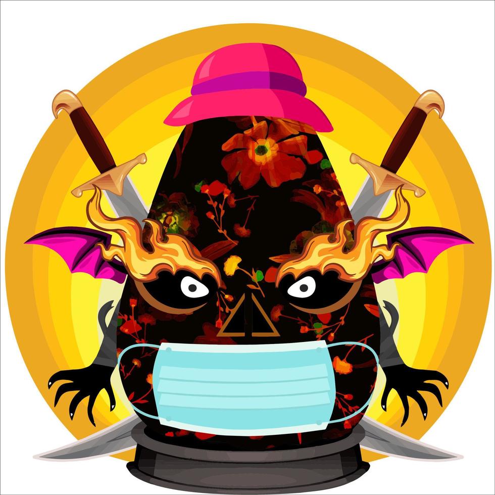 Creepy Party Halloween Pumpkin Head. Pumpkin Face with Weapon in the Behind. Suitable for E Sport Logo, T-Shirt and Others Print Stuff. vector