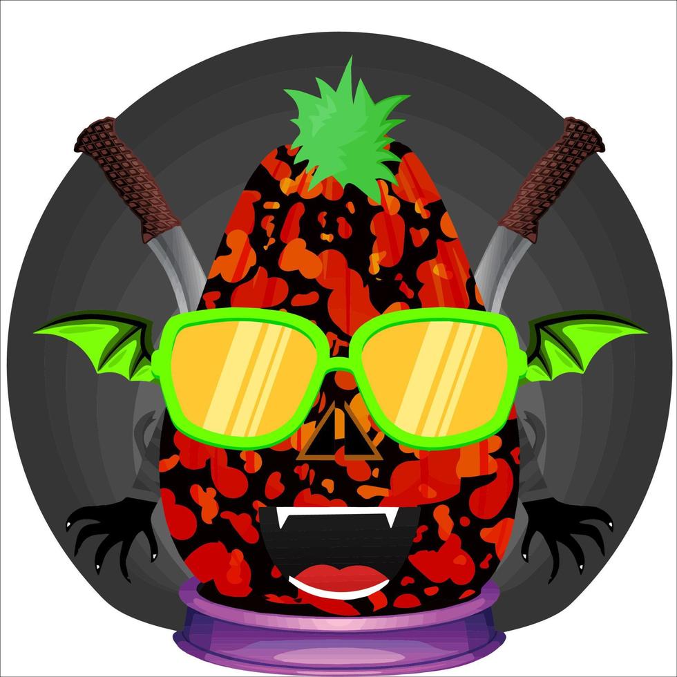 fiesta espeluznante cabeza de calabaza de halloween con arma en la parte de atrás. cara de calabaza de halloween. adecuado para el logotipo de e sport, camiseta y otros vector