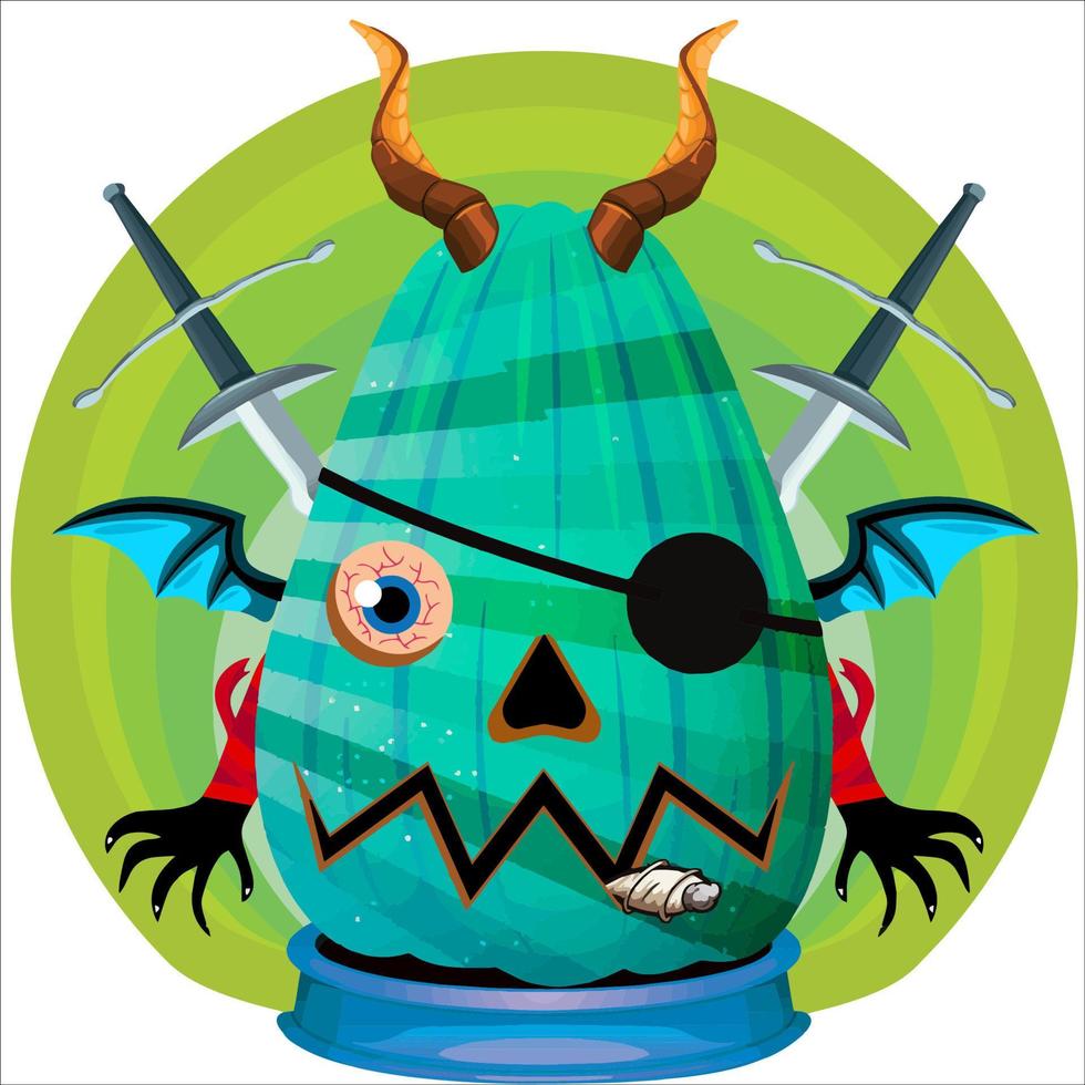 Creepy Party Halloween Pumpkin Head. Pumpkin Face with Weapon in the Behind. Suitable for E Sport Logo, T-Shirt and Others Print Stuff. vector