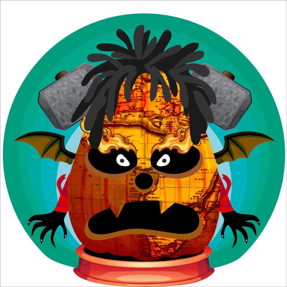 Creepy Party Halloween Pumpkin Head. Pumpkin Face with Weapon in the Behind. Suitable for E Sport Logo, T-Shirt and Others Print Stuff. vector