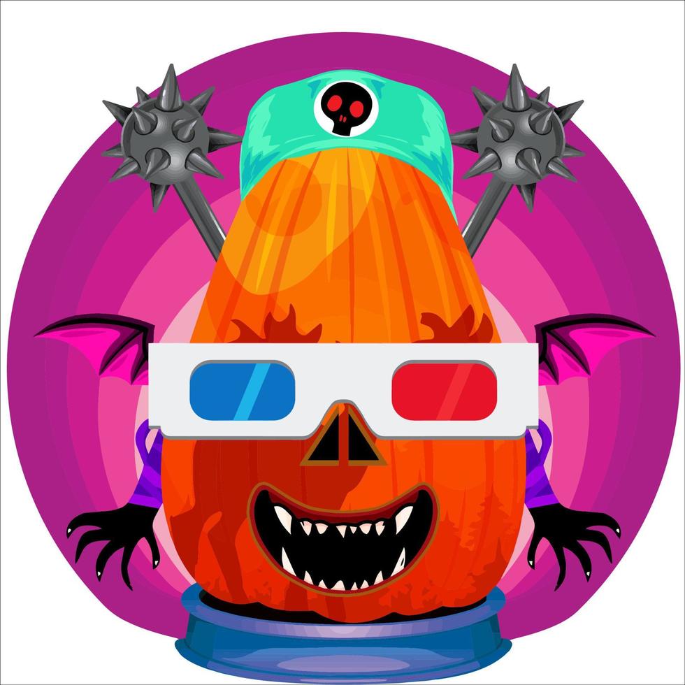 Creepy Party Halloween Pumpkin Head. Pumpkin Face with Weapon in the Behind. Suitable for E Sport Logo, T-Shirt and Others Print Stuff. vector