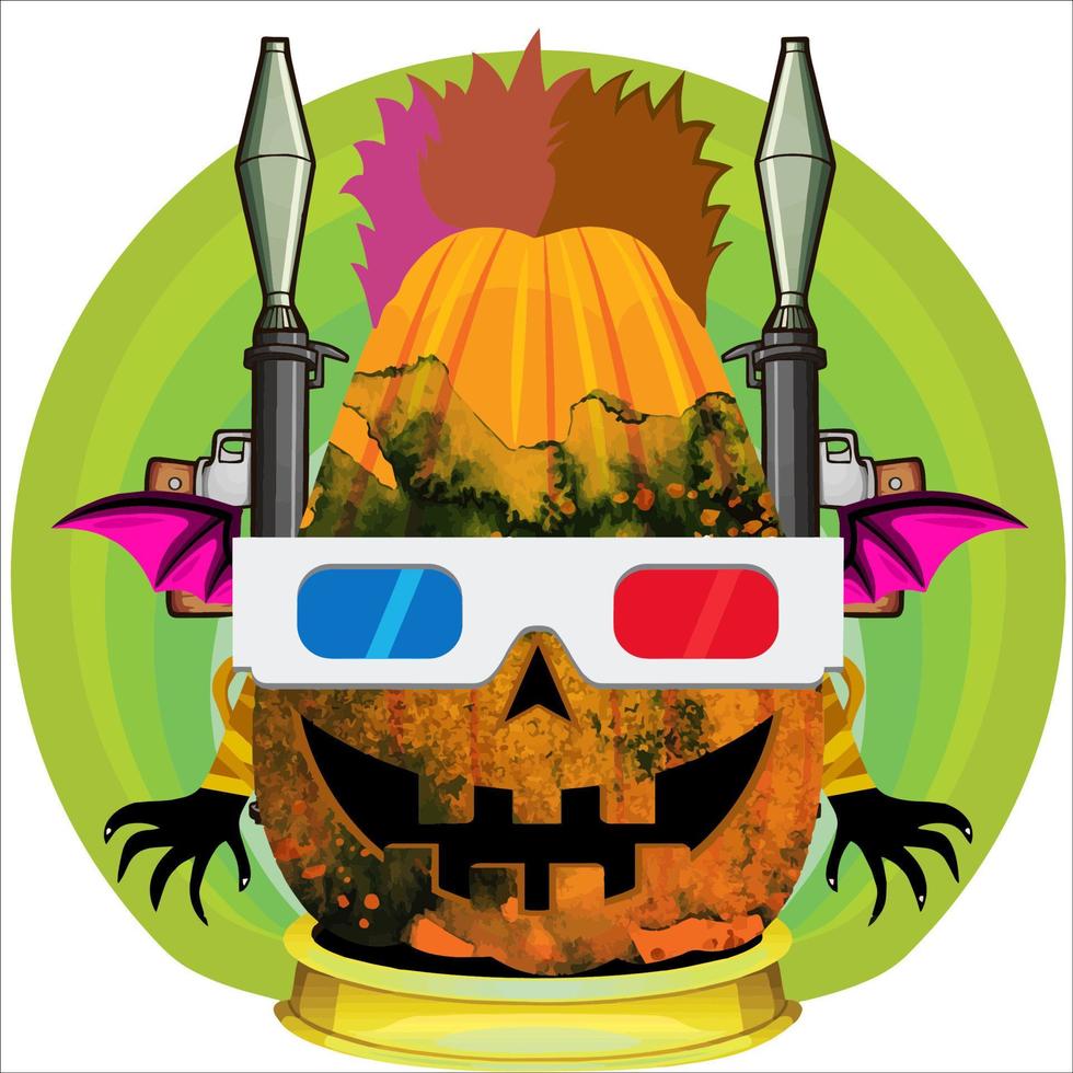 Creepy Party Halloween Pumpkin Head. Pumpkin Face with Weapon in the Behind. Suitable for E Sport Logo, T-Shirt and Others Print Stuff. vector