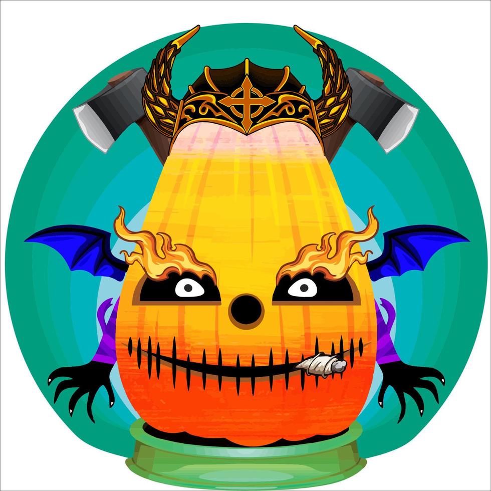 Creepy Party Halloween Pumpkin Head. Pumpkin Face with Weapon in the Behind. Suitable for E Sport Logo, T-Shirt and Others Print Stuff. vector