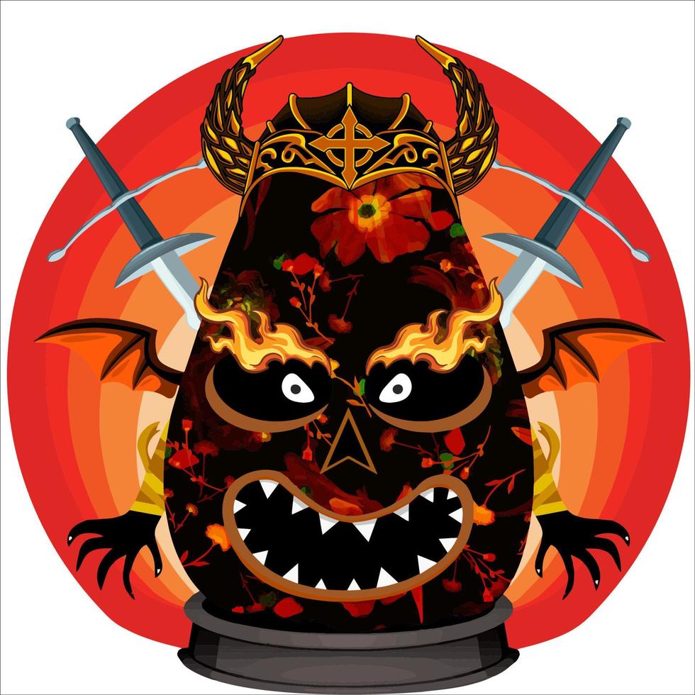 Creepy Party Halloween Pumpkin Head. Pumpkin Face with Weapon in the Behind. Suitable for E Sport Logo, T-Shirt and Others Print Stuff. vector