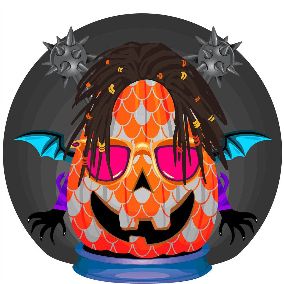 Creepy Party Halloween Pumpkin Head with Weapon in the Behind. Halloween Pumpkin Face. Suitable for E Sport Logo, T Shirt and Others vector