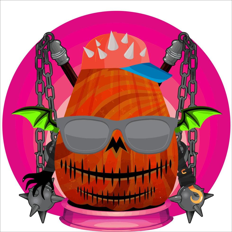 Creepy Party Halloween Pumpkin Head. Pumpkin Face with Weapon in the Behind. Suitable for E Sport Logo, T-Shirt and Others Print Stuff. vector