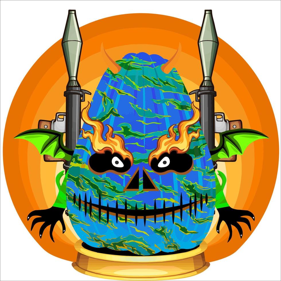 Creepy Party Halloween Pumpkin Head. Pumpkin Face with Weapon in the Behind. Suitable for E Sport Logo, T-Shirt and Others Print Stuff. vector