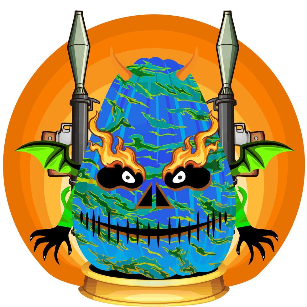 Creepy Party Halloween Pumpkin Head. Pumpkin Face with Weapon in the Behind. Suitable for E Sport Logo, T-Shirt and Others Print Stuff. vector