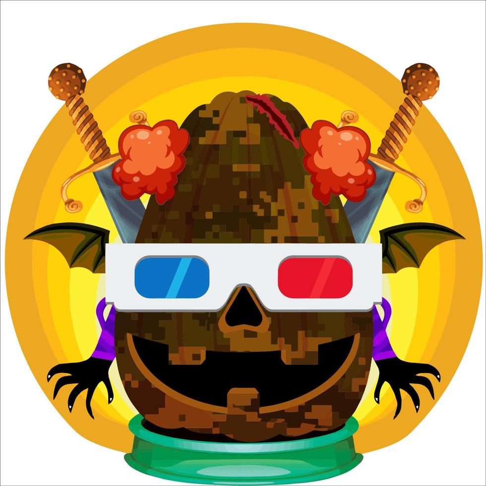Creepy Party Halloween Pumpkin Head. Pumpkin Face with Weapon in the Behind. Suitable for E Sport Logo, T-Shirt and Others Print Stuff. vector