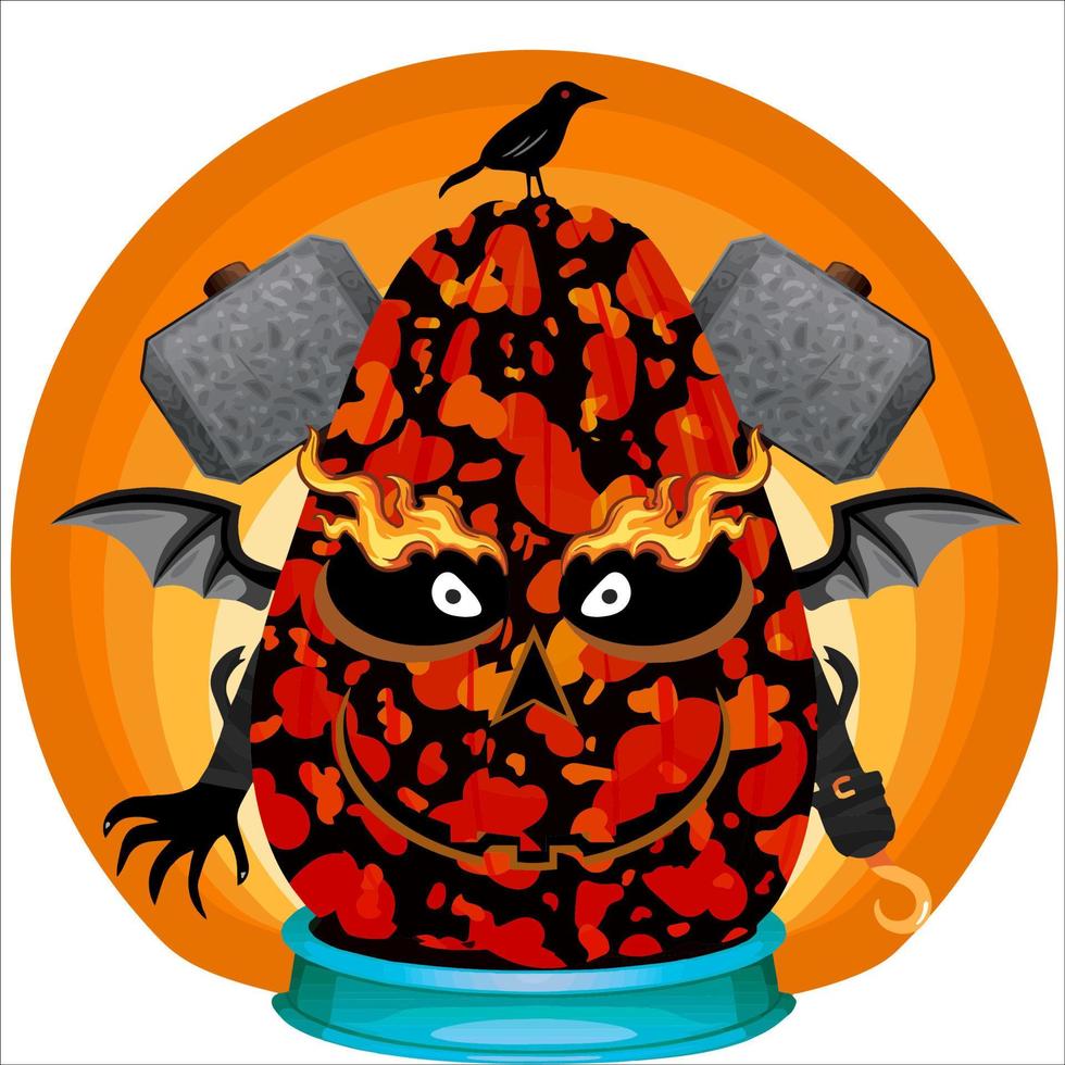 Creepy Party Halloween Pumpkin Head. Pumpkin Face with Weapon in the Behind. Suitable for E Sport Logo, T-Shirt and Others Print Stuff. vector