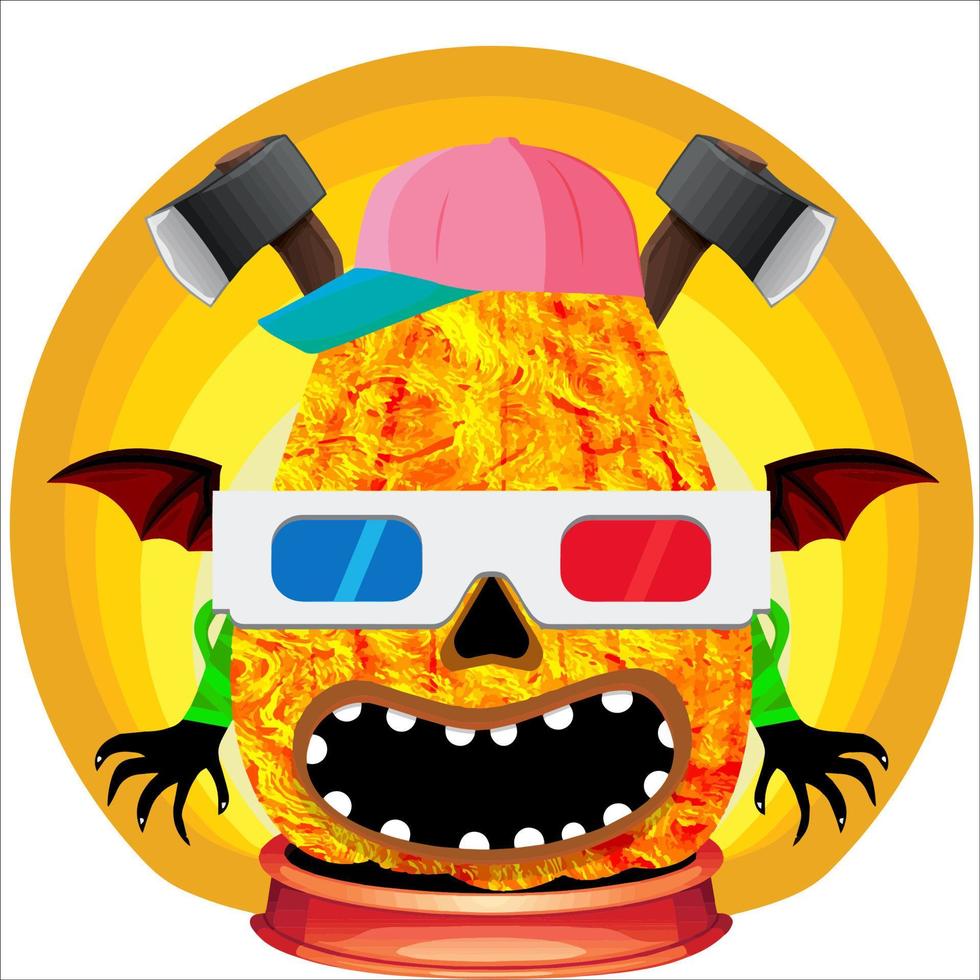 Creepy Party Halloween Pumpkin Head. Pumpkin Face with Weapon in the Behind. Suitable for E Sport Logo, T-Shirt and Others Print Stuff. vector