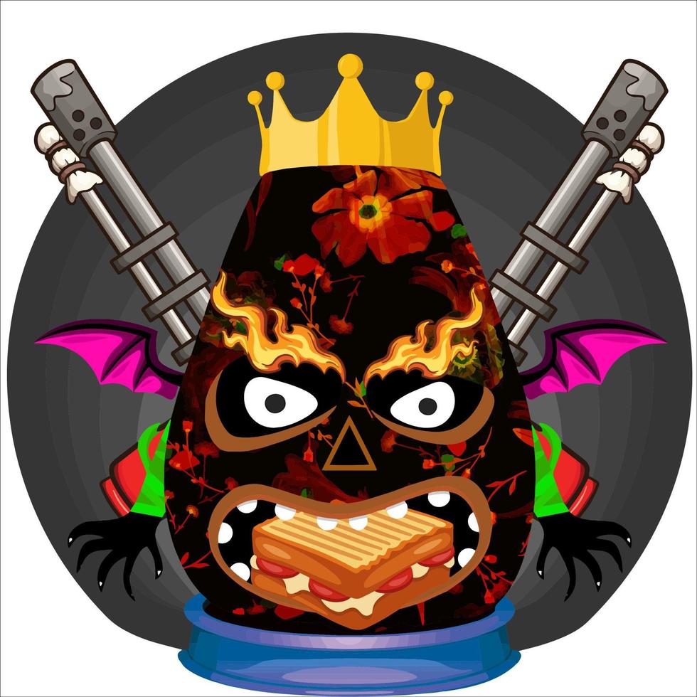 Creepy Party Halloween Pumpkin Head with Weapon in the Behind. Halloween Pumpkin Face. Suitable for E Sport Logo, T Shirt and Others vector
