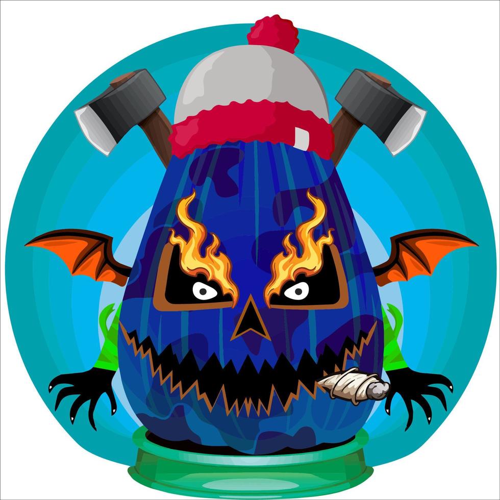 Creepy Party Halloween Pumpkin Head with Weapon in the Behind. Halloween Pumpkin Face. Suitable for E Sport Logo, T Shirt and Others vector