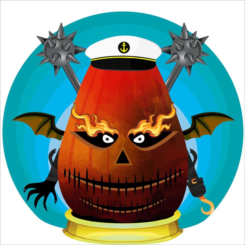 Creepy Party Halloween Pumpkin Head. Pumpkin Face with Weapon in the Behind. Suitable for E Sport Logo, T-Shirt and Others Print Stuff. vector