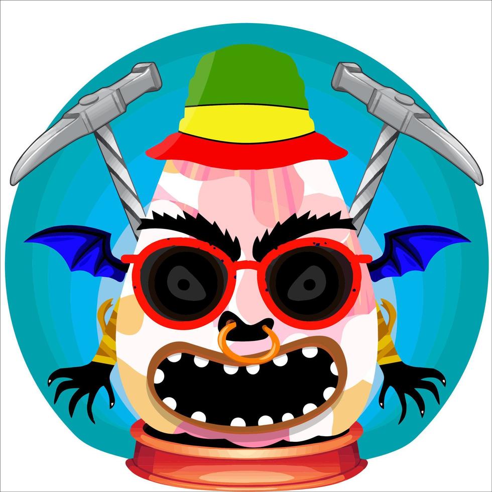 Creepy Party Halloween Pumpkin Head. Pumpkin Face with Weapon in the Behind. Suitable for E Sport Logo, T-Shirt and Others Print Stuff. vector