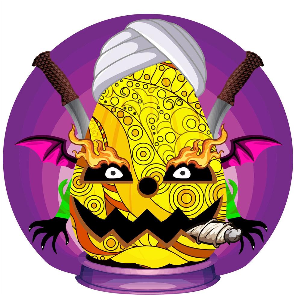 Creepy Party Halloween Pumpkin Head. Pumpkin Face with Weapon in the Behind. Suitable for E Sport Logo, T-Shirt and Others Print Stuff. vector