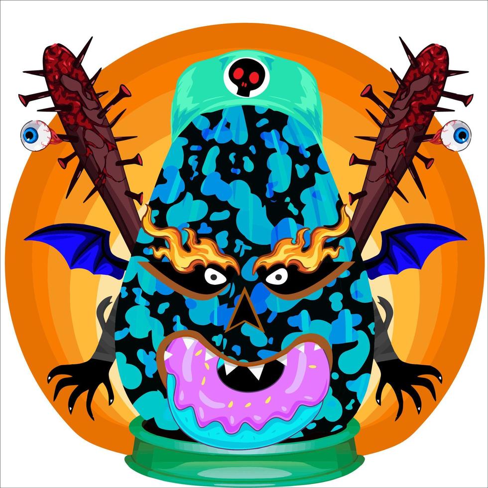 Creepy Party Halloween Pumpkin Head. Pumpkin Face with Weapon in the Behind. Suitable for E Sport Logo, T-Shirt and Others Print Stuff. vector