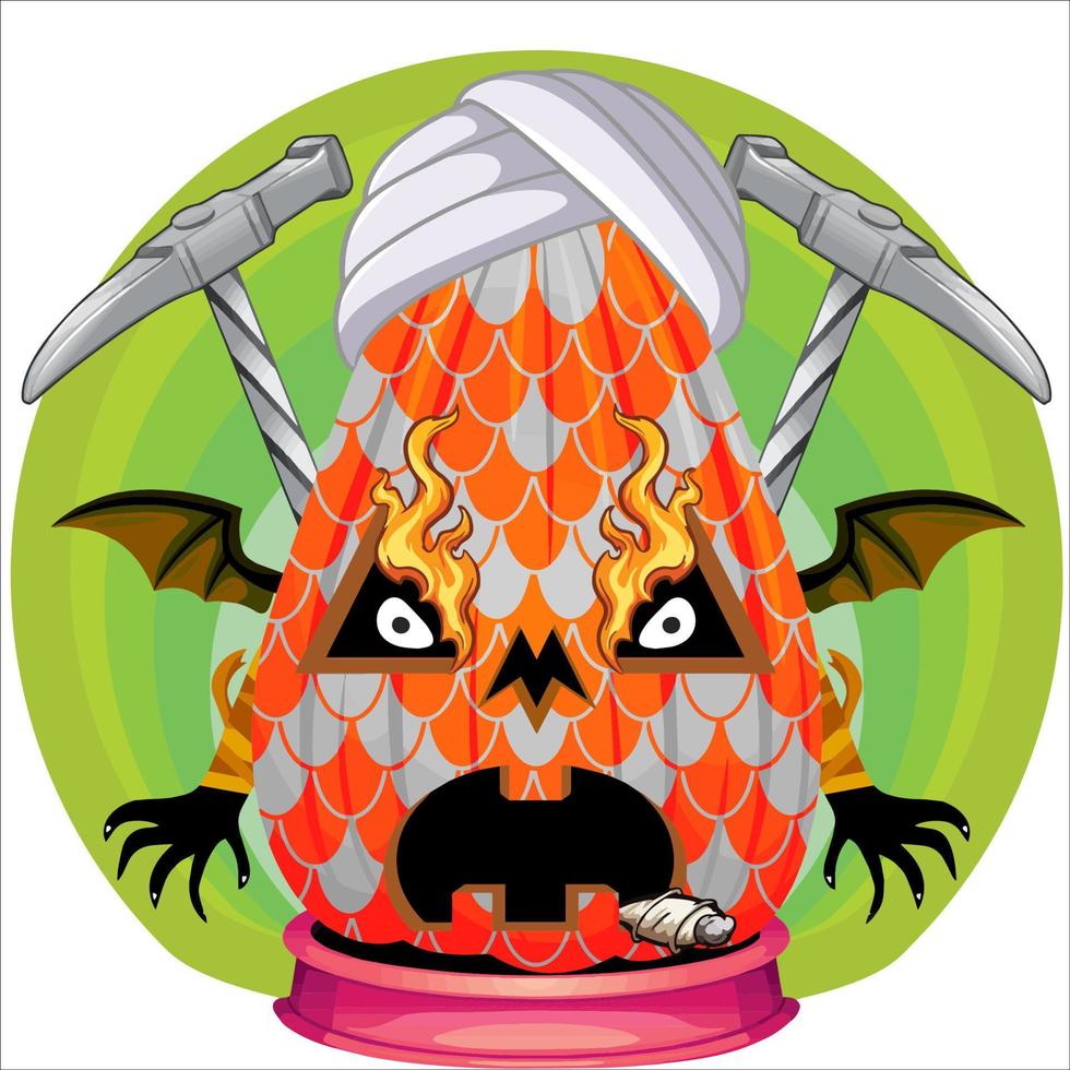 Creepy Party Halloween Pumpkin Head. Pumpkin Face with Weapon in the Behind. Suitable for E Sport Logo, T-Shirt and Others Print Stuff. vector