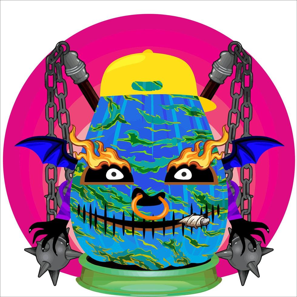 Creepy Party Halloween Pumpkin Head. Pumpkin Face with Weapon in the Behind. Suitable for E Sport Logo, T-Shirt and Others Print Stuff. vector