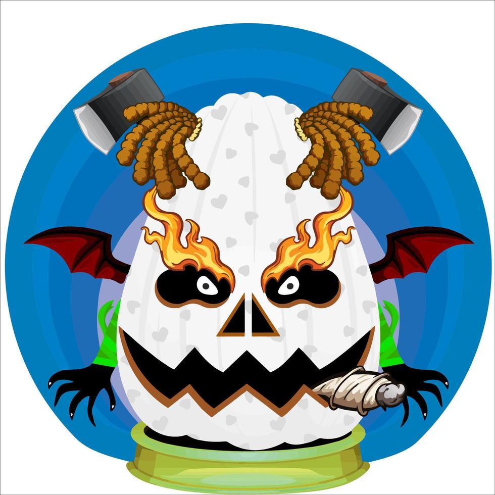 Creepy Party Halloween Pumpkin Head. Pumpkin Face with Weapon in the Behind. Suitable for E Sport Logo, T-Shirt and Others Print Stuff. vector