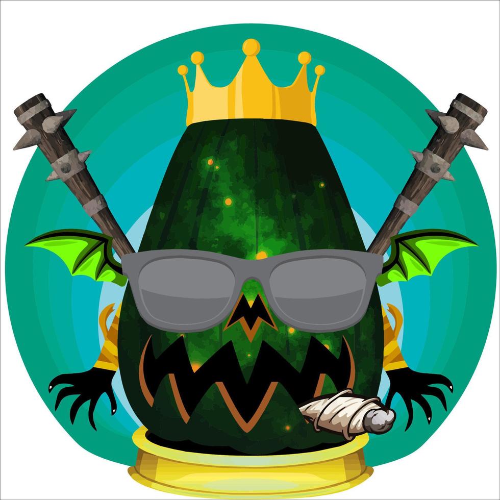 Creepy Party Halloween Pumpkin Head. Pumpkin Face with Weapon in the Behind. Suitable for E Sport Logo, T-Shirt and Others Print Stuff. vector
